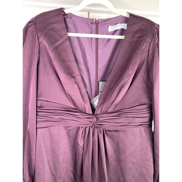 NWT Mac Duggal FRONT TWIST PUFF SLEEVE DEEP V JUMPSUIT, Size 12, Plum, #2647 - Picture 5 of 8